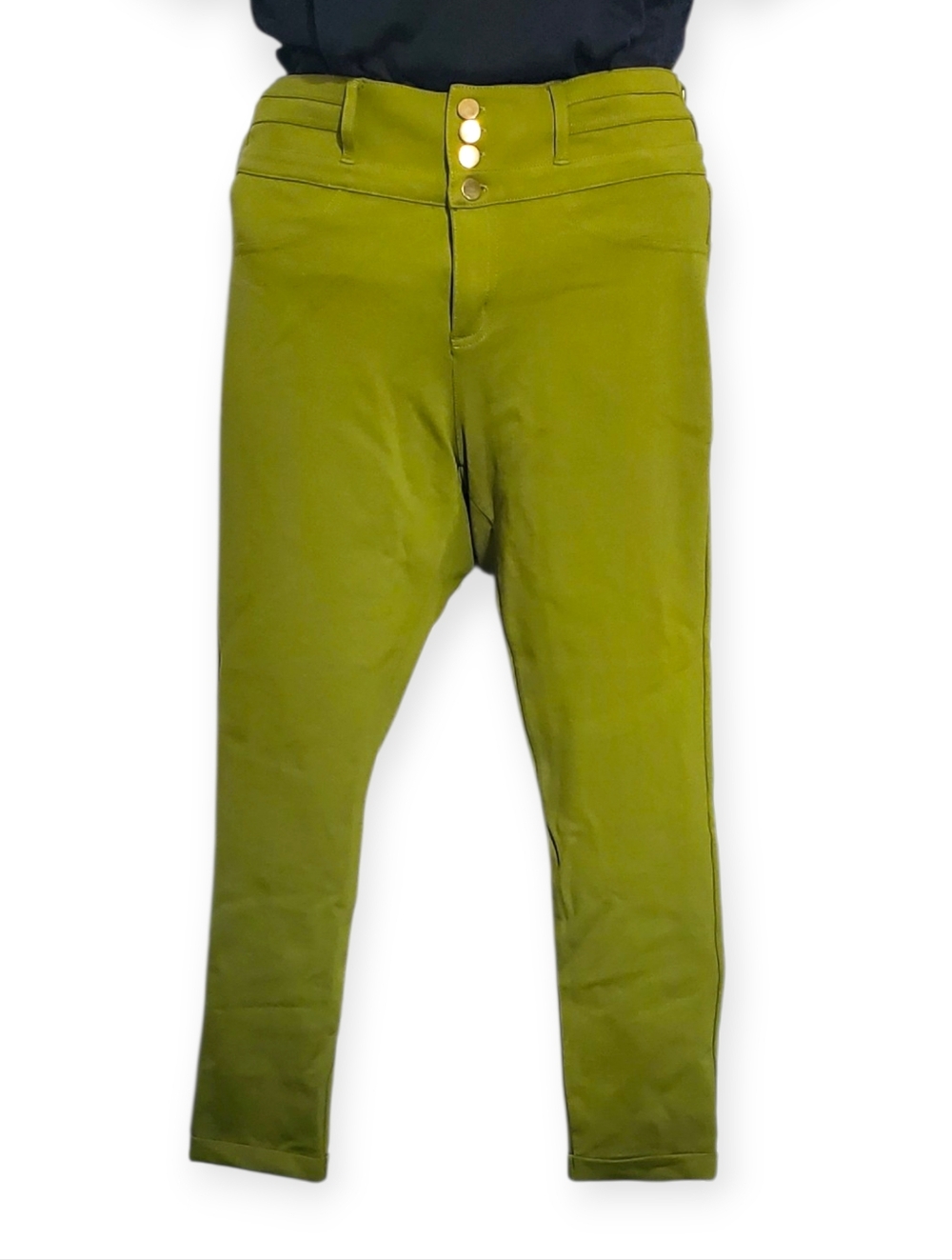 Shinestar Olive Green High-Waist Stretch Capris
